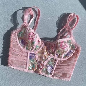 Pastel Watercolor Rose Bustier, Thong, and Garter